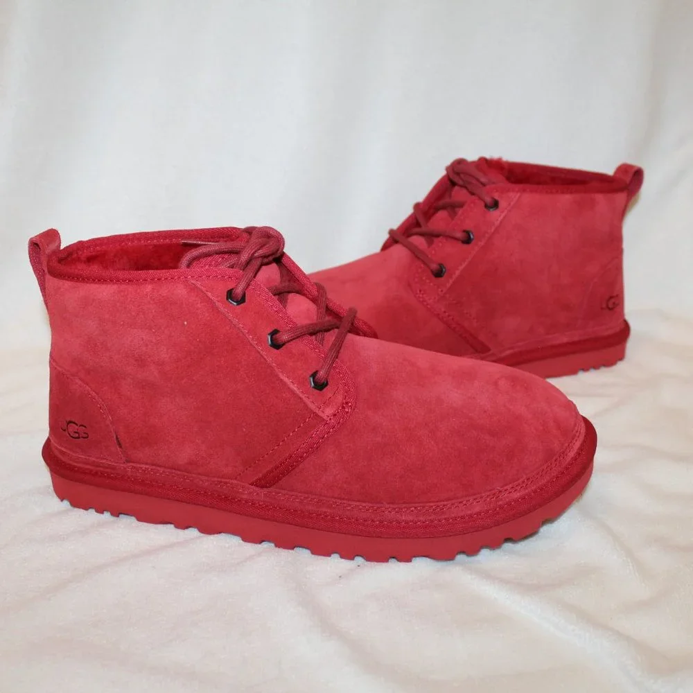 NIB UGG MEN'S NEUMEL CHUKKA SUEDE SHEARLING LINED LACE UP ANKLE‎ BOOTS RED